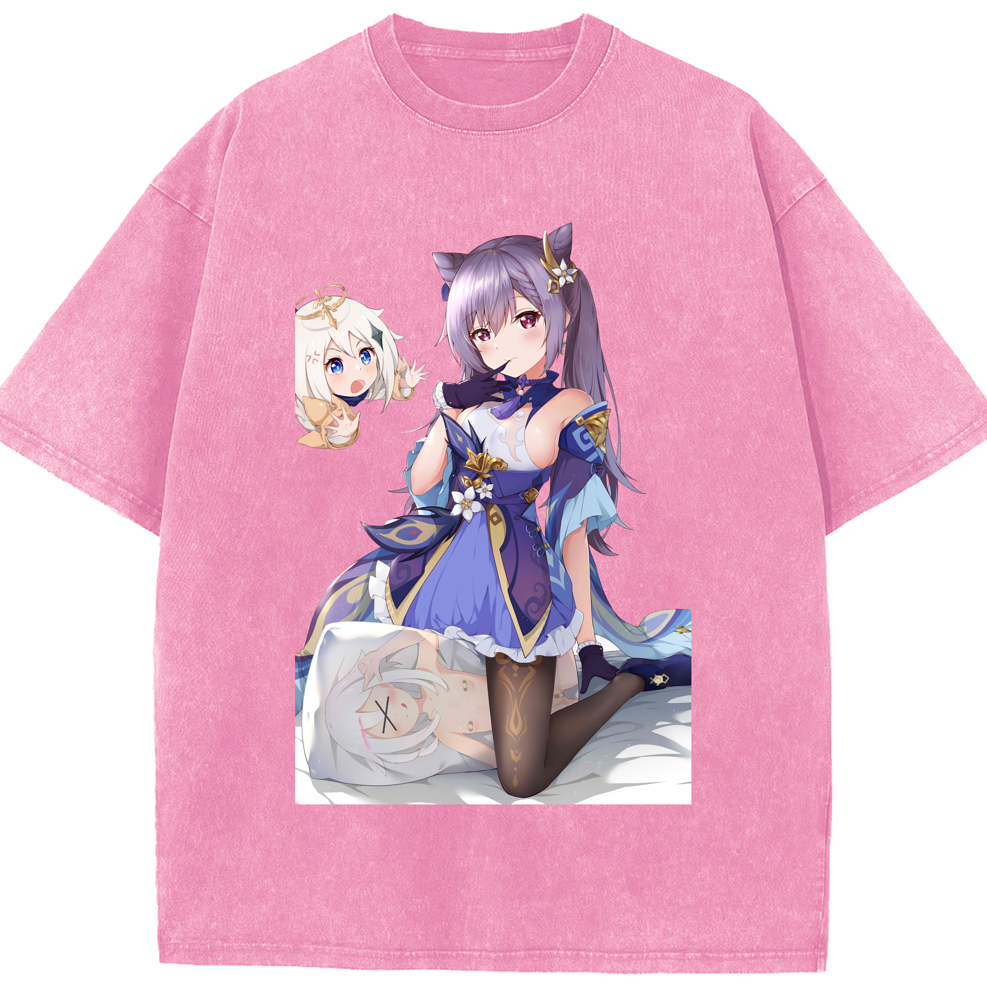 げんし神 刻晴 こくせい genshin Kokusei 綿100% ヴィンテージ風 半袖Tシャツ（フロントプリント）